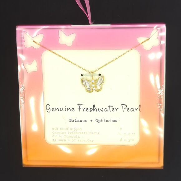 a new day Jewelry - 14K Gold Dipped Butterfly Necklace Genuine Real Freshwater Pearl – NWT